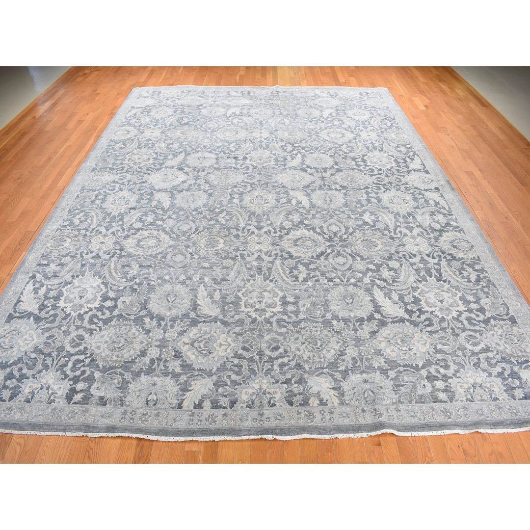 12'0" x 15'8" New Hand Knotted Grey Wool & Silk Rectangle Oriental Rug - MOA10287953