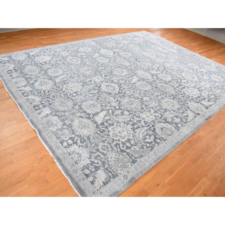 12'0" x 15'8" New Hand Knotted Grey Wool & Silk Rectangle Oriental Rug - MOA10287953