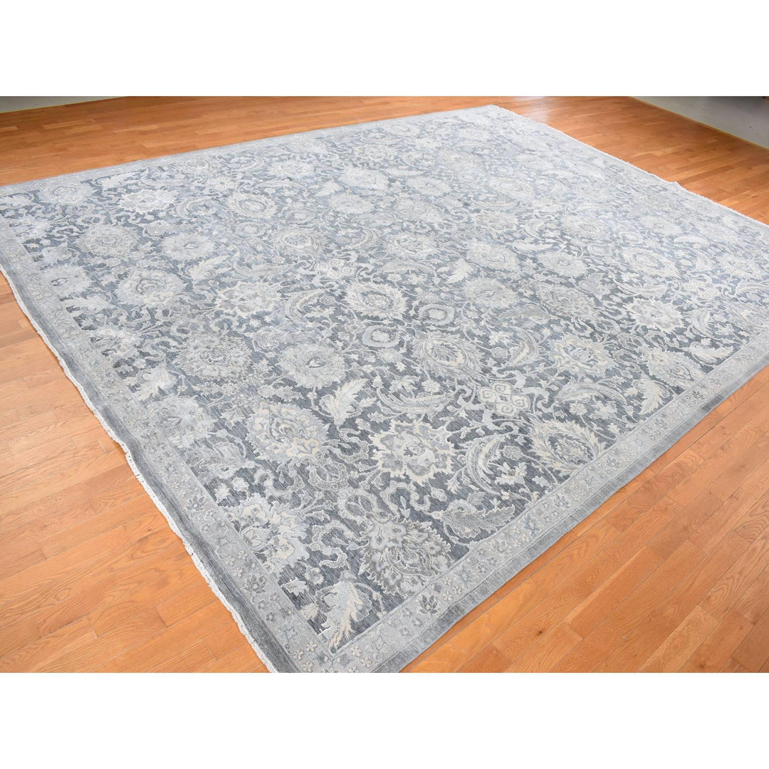 12'0" x 15'8" New Hand Knotted Grey Wool & Silk Rectangle Oriental Rug - MOA10287953