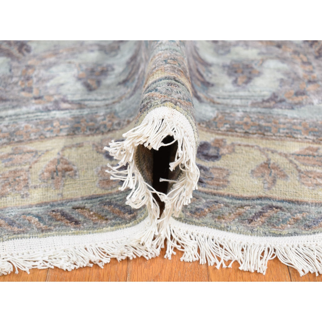 11'8" x 15'3" New Hand Knotted Green Wool & Silk Rectangle Oriental Rug - MOA10287993