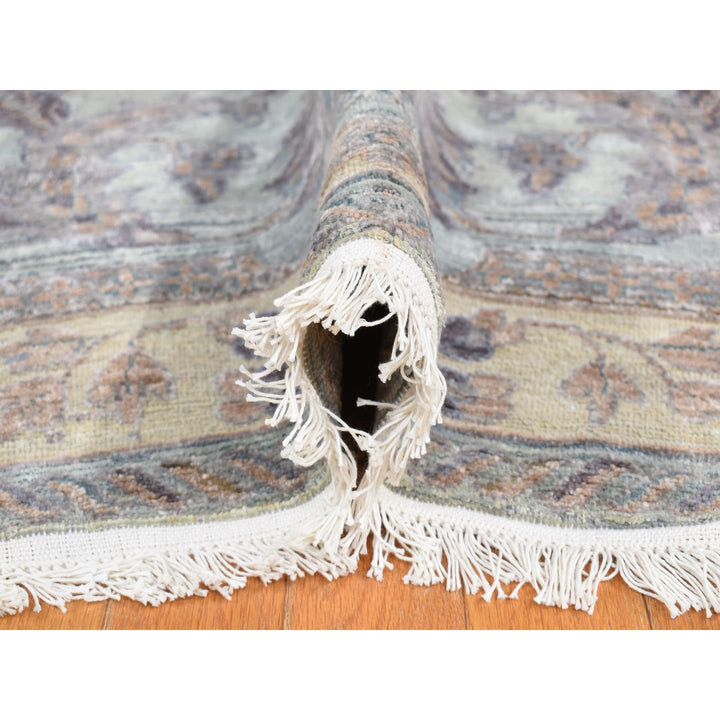 11'8" x 15'3" New Hand Knotted Green Wool & Silk Rectangle Oriental Rug - MOA10287993