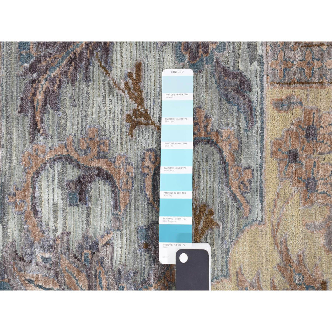 11'8" x 15'3" New Hand Knotted Green Wool & Silk Rectangle Oriental Rug - MOA10287993