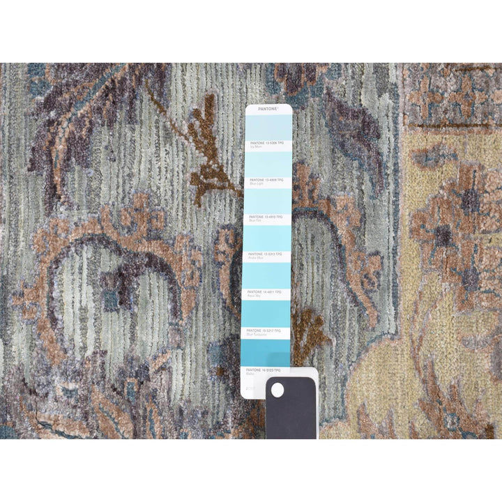 11'8" x 15'3" New Hand Knotted Green Wool & Silk Rectangle Oriental Rug - MOA10287993