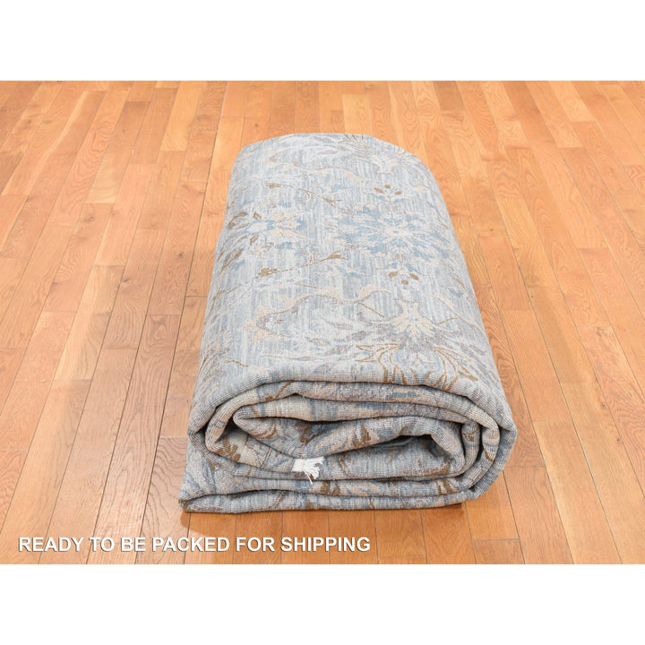 11'8" x 15'3" New Hand Knotted Green Wool & Silk Rectangle Oriental Rug - MOA10287993