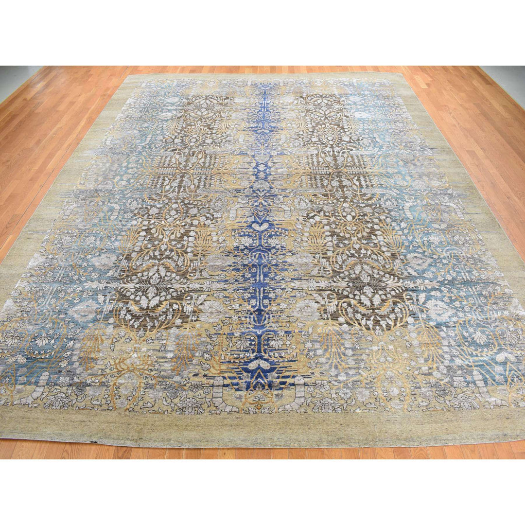 12'2" x 15'4" New Hand Knotted Brown Wool & Silk Rectangle Oriental Rug - MOA10287995