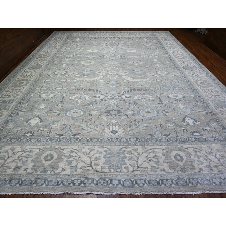 13'9" x 17'1" New Hand Knotted Grey Wool Rectangle Oriental Rug - MOA10288029