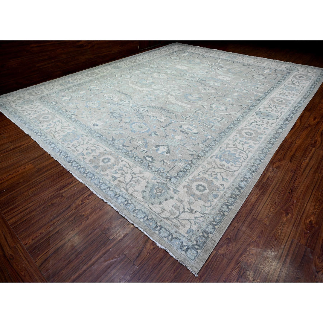 13'9" x 17'1" New Hand Knotted Grey Wool Rectangle Oriental Rug - MOA10288029