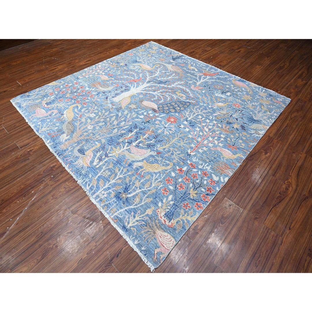 7'11" x 8'0" New Hand Knotted Blue Wool Square Oriental Rug - MOA10288770