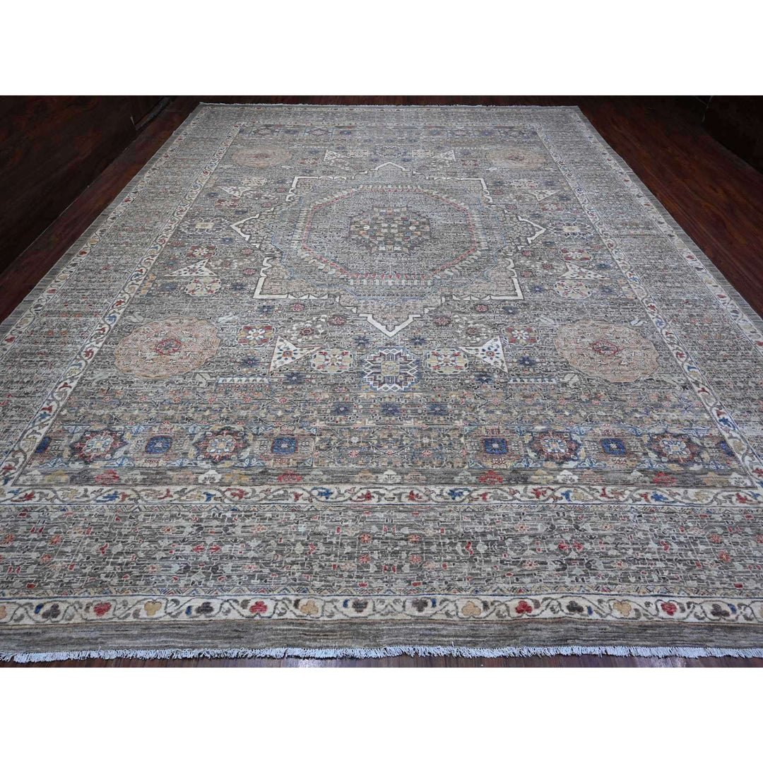 12'3" x 15'5" New Hand Knotted Grey Wool Rectangle Oriental Rug - MOA10288870