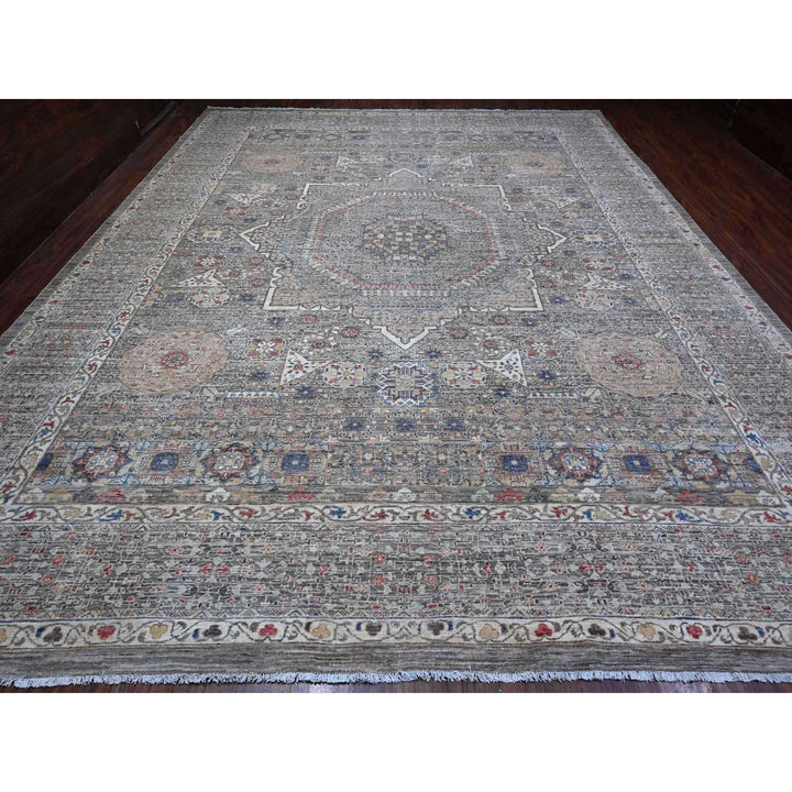 12'3" x 15'5" New Hand Knotted Grey Wool Rectangle Oriental Rug - MOA10288870