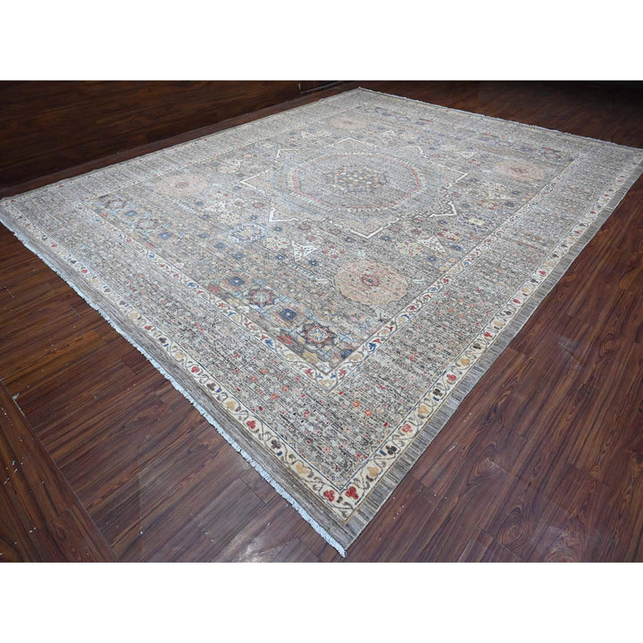 12'3" x 15'5" New Hand Knotted Grey Wool Rectangle Oriental Rug - MOA10288870