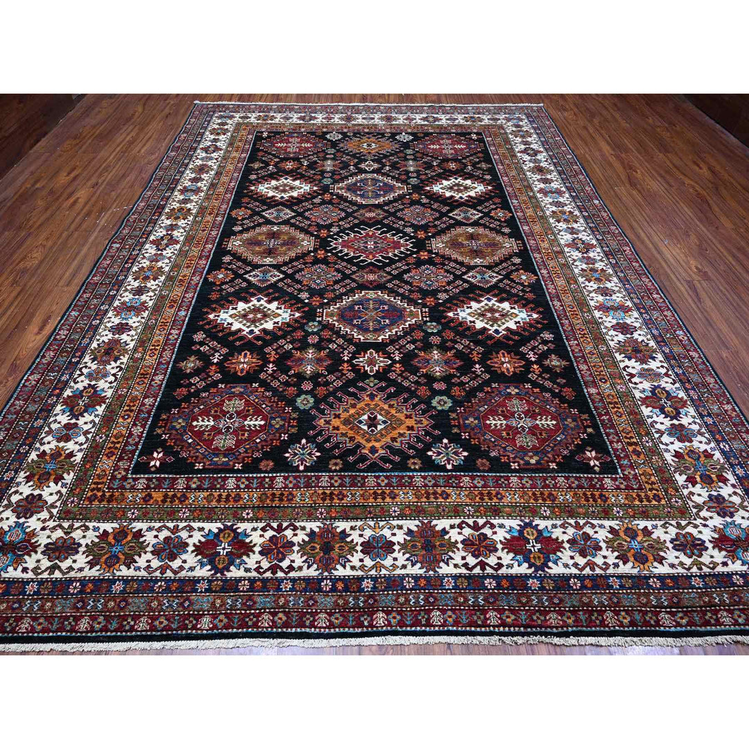 9'1" x 12'1" New Hand Knotted Black Wool Rectangle Oriental Rug - MOA10289104