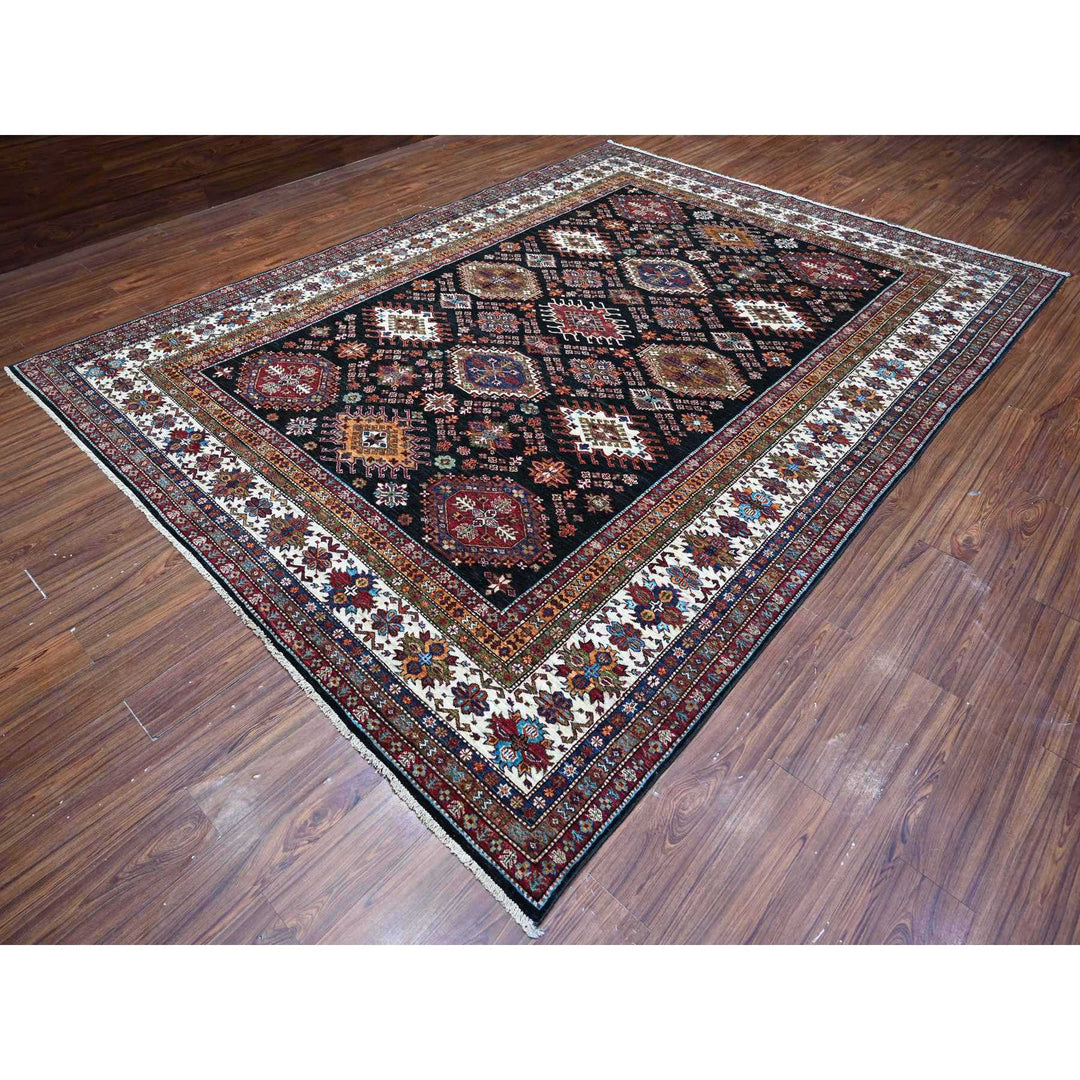 9'1" x 12'1" New Hand Knotted Black Wool Rectangle Oriental Rug - MOA10289104