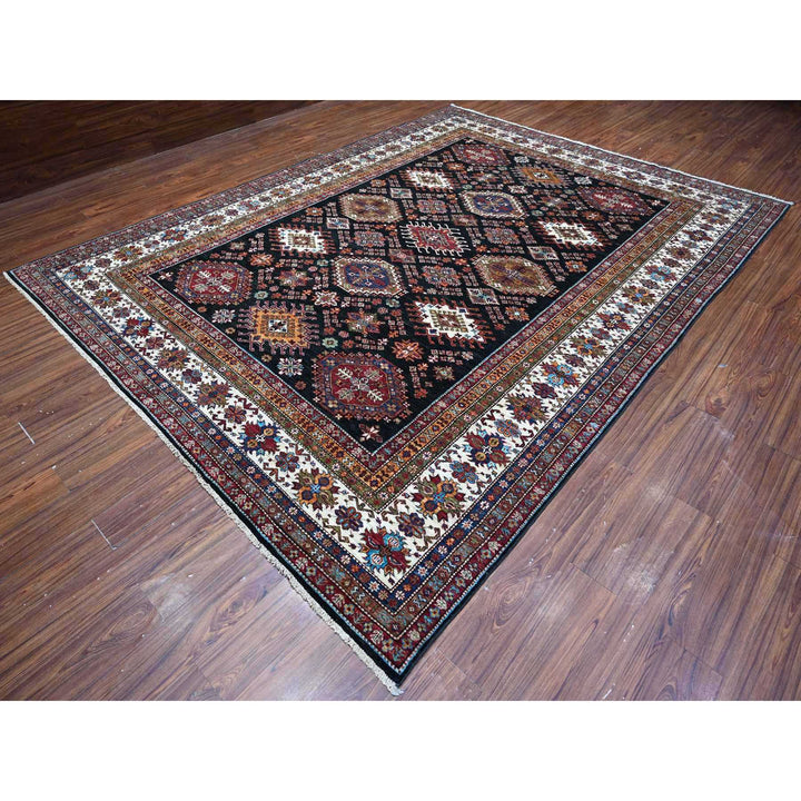 9'1" x 12'1" New Hand Knotted Black Wool Rectangle Oriental Rug - MOA10289104