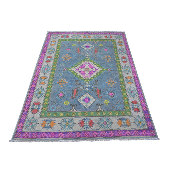 5'0" x 6'5" New Hand Knotted Blue Wool Rectangle Oriental Rug - MOA10289227