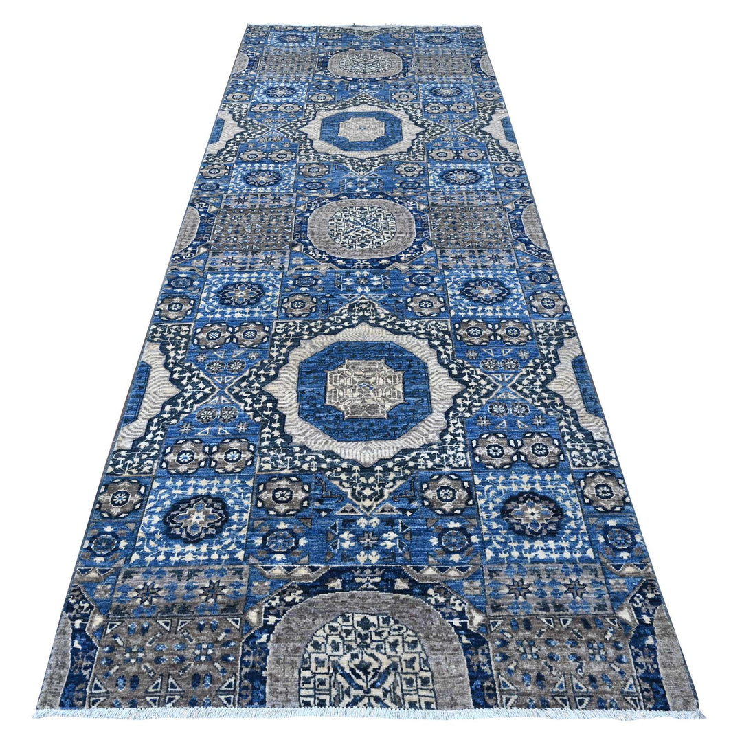 4'1" x 11'6" New Hand Knotted Blue Wool Runner Oriental Rug - MOA10289252