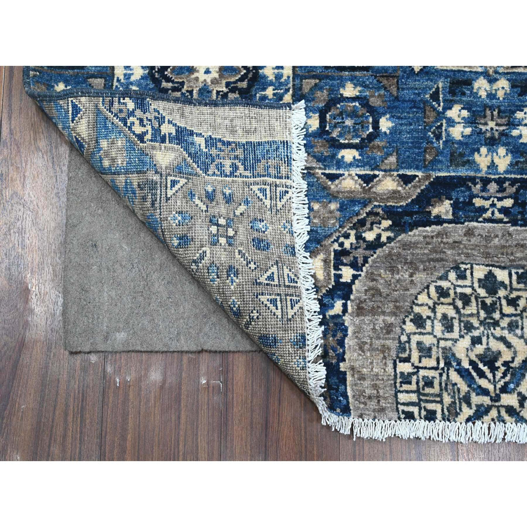 4'1" x 11'6" New Hand Knotted Blue Wool Runner Oriental Rug - MOA10289252