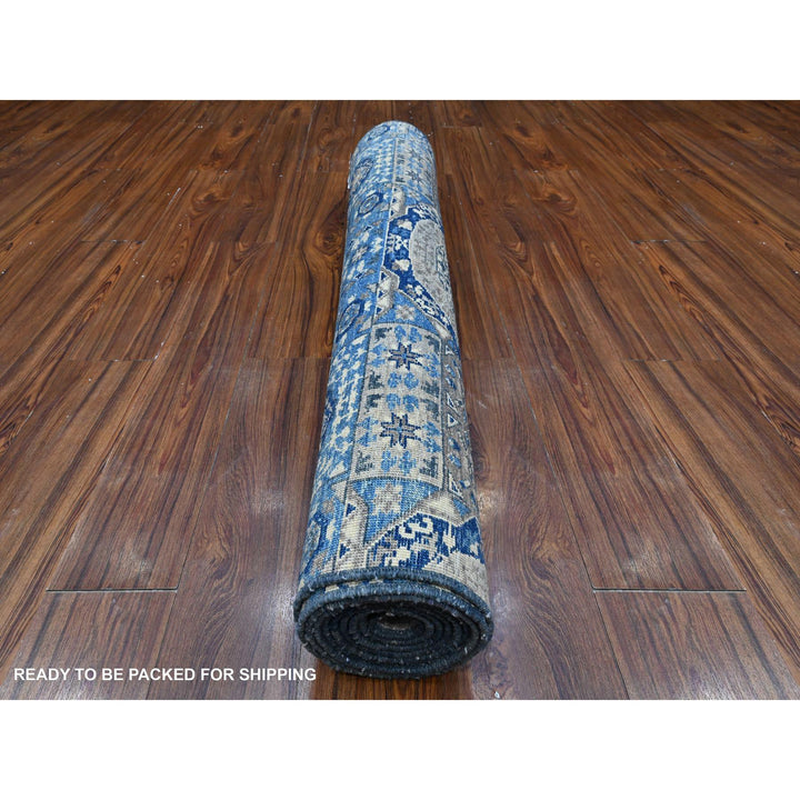 4'1" x 11'6" New Hand Knotted Blue Wool Runner Oriental Rug - MOA10289252