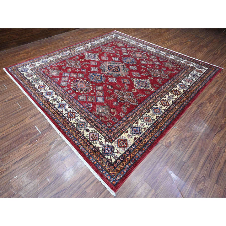 9'9" x 9'11" New Hand Knotted Red Wool Square Oriental Rug - MOA10289296