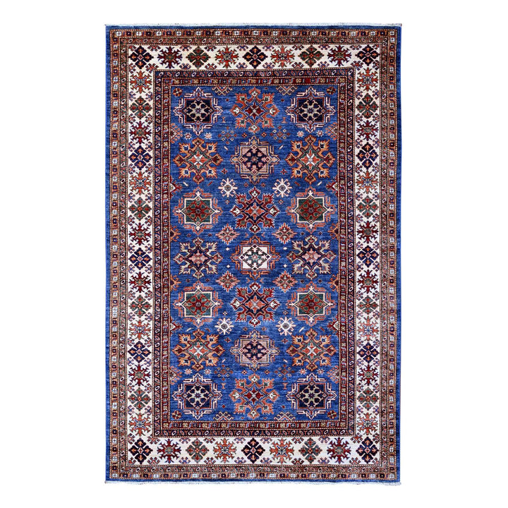 6'1" x 9'3" New Hand Knotted Blue Wool Rectangle Oriental Rug - MOA10289299