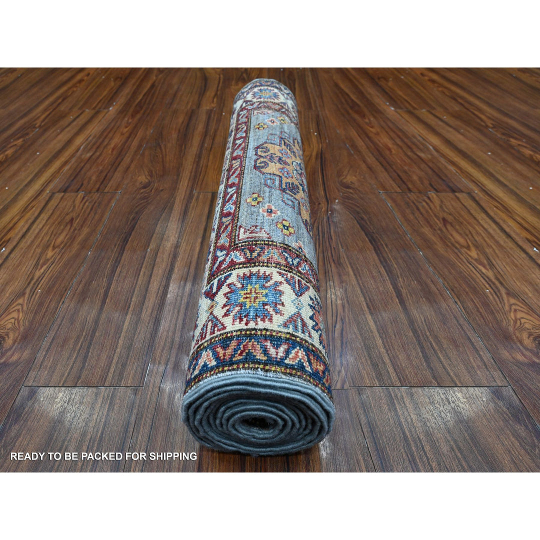 2'7" x 8'4" New Hand Knotted Grey Wool Runner Oriental Rug - MOA10289305