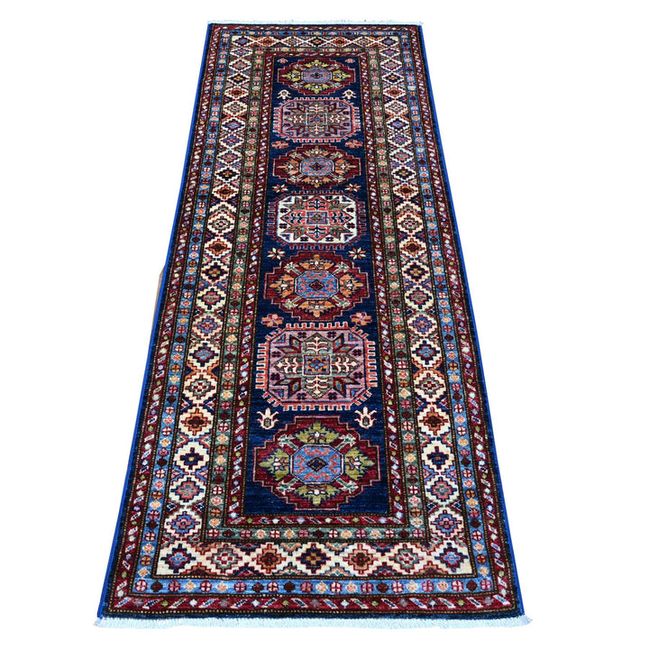 2'6" x 6'4" New Hand Knotted Blue Wool Runner Oriental Rug - MOA10289308