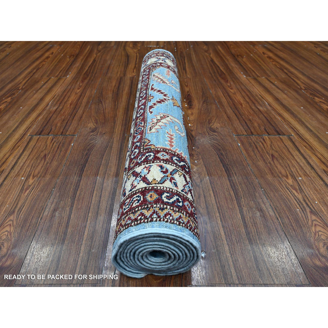 2'9" x 8'8" New Hand Knotted Blue Wool Runner Oriental Rug - MOA10289311