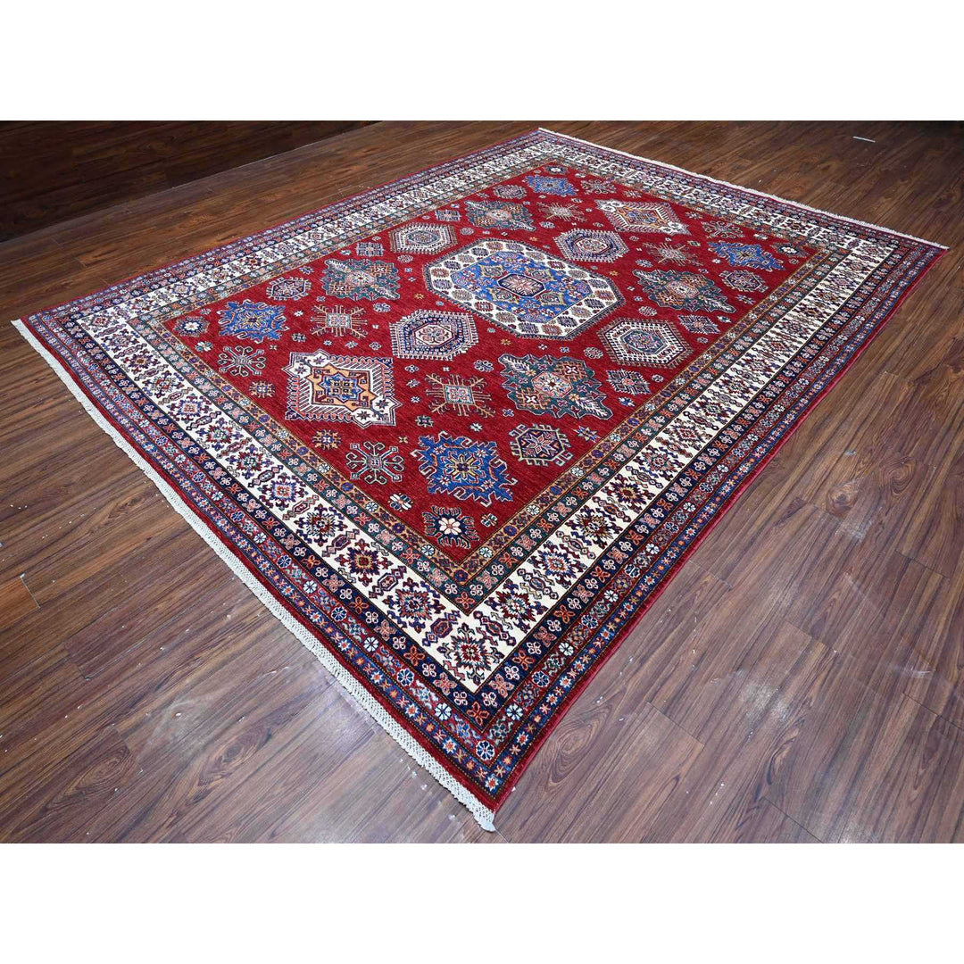 9'1" x 11'9" New Hand Knotted Red Wool Rectangle Oriental Rug - MOA10289327
