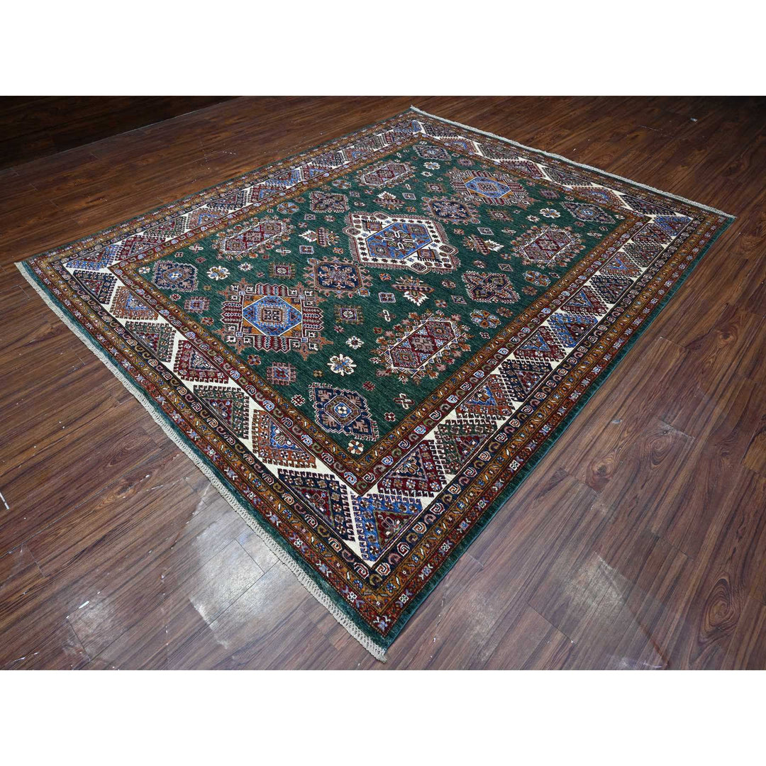 8'3" x 9'11" New Hand Knotted Green Wool Rectangle Oriental Rug - MOA10289421