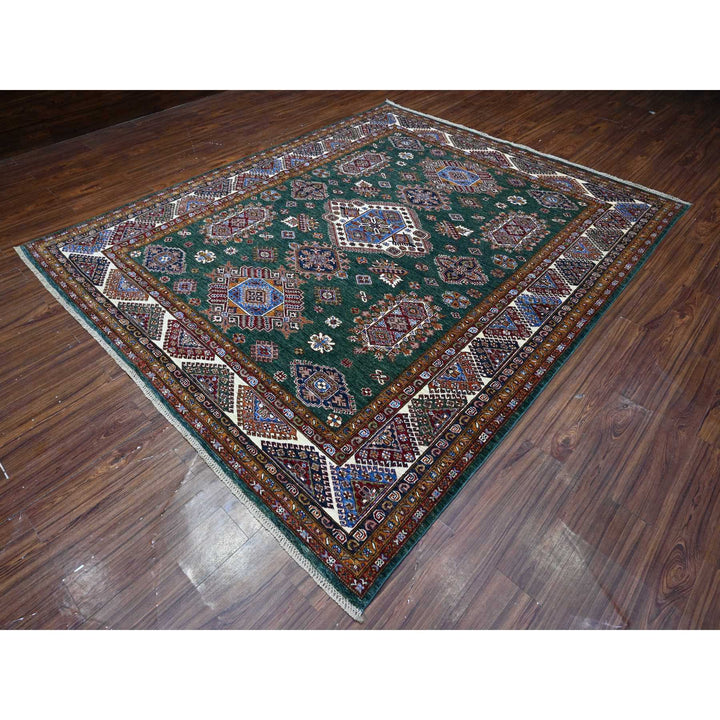 8'3" x 9'11" New Hand Knotted Green Wool Rectangle Oriental Rug - MOA10289421