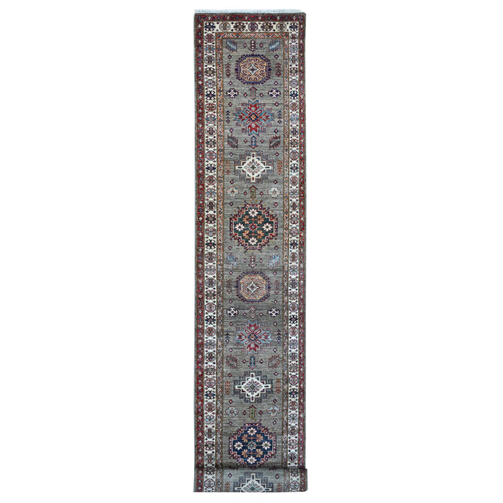 2'8" x 20'10" New Hand Knotted Grey Wool Runner Oriental Rug - MOA10289432