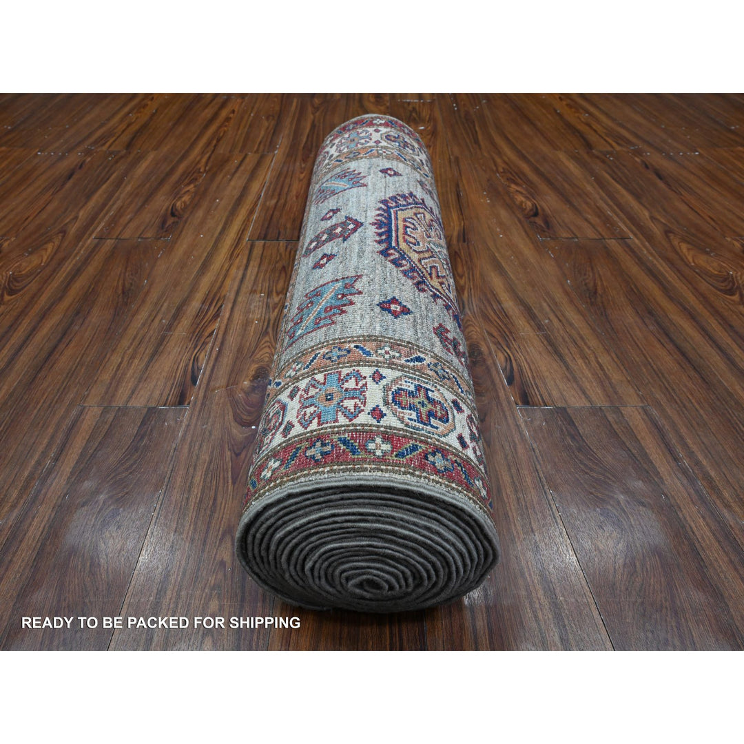 2'8" x 20'10" New Hand Knotted Grey Wool Runner Oriental Rug - MOA10289432