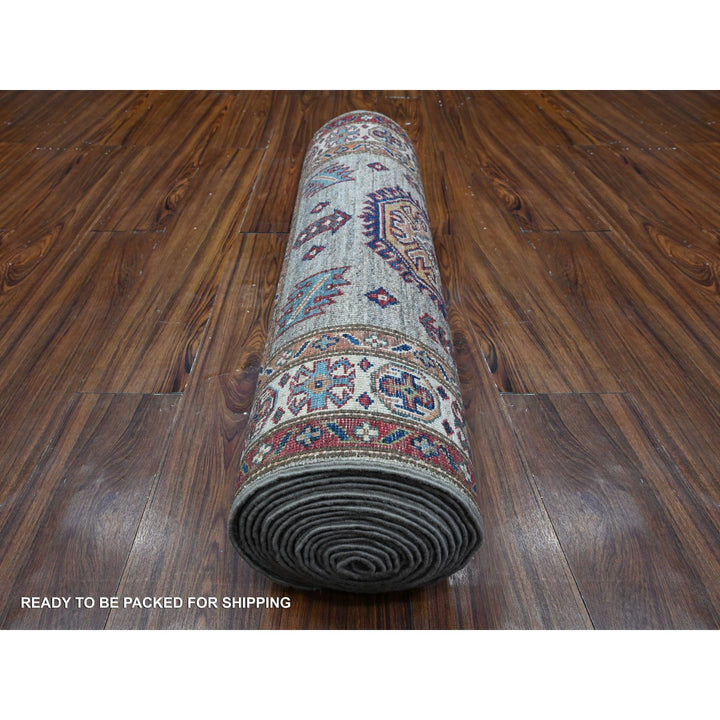 2'8" x 20'10" New Hand Knotted Grey Wool Runner Oriental Rug - MOA10289432