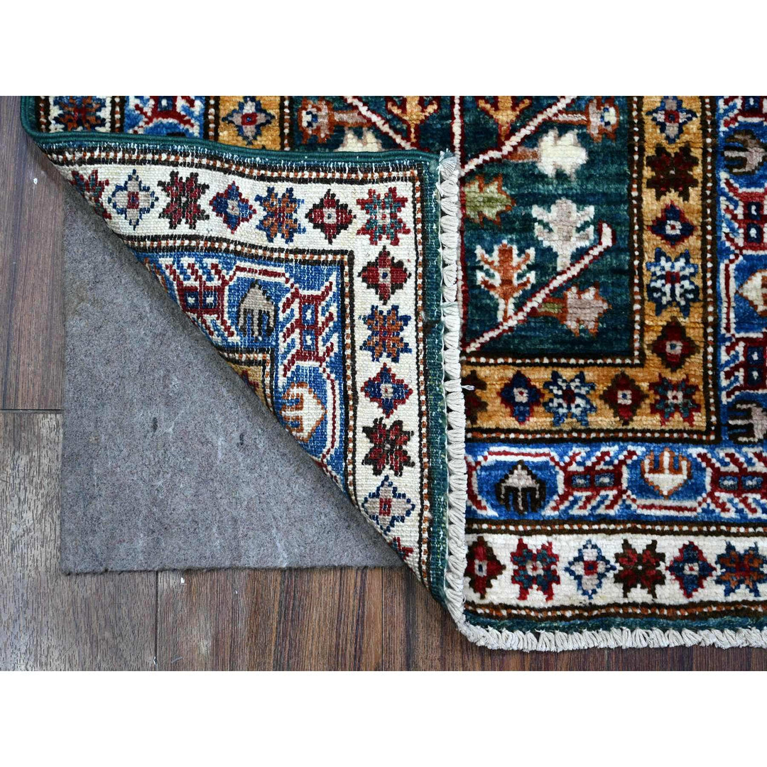 1'11" x 5'8" New Hand Knotted Green Wool Runner Oriental Rug - MOA10289437