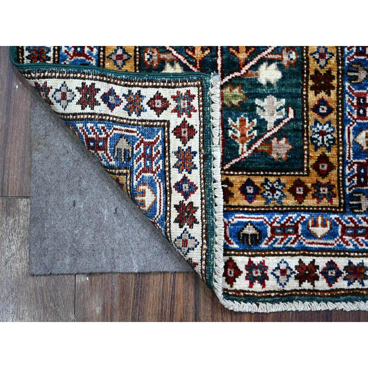 1'11" x 5'8" New Hand Knotted Green Wool Runner Oriental Rug - MOA10289437