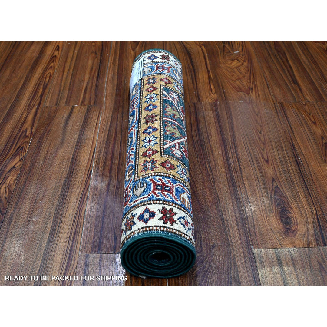 1'11" x 5'9" New Hand Knotted Green Wool Runner Oriental Rug - MOA10289441