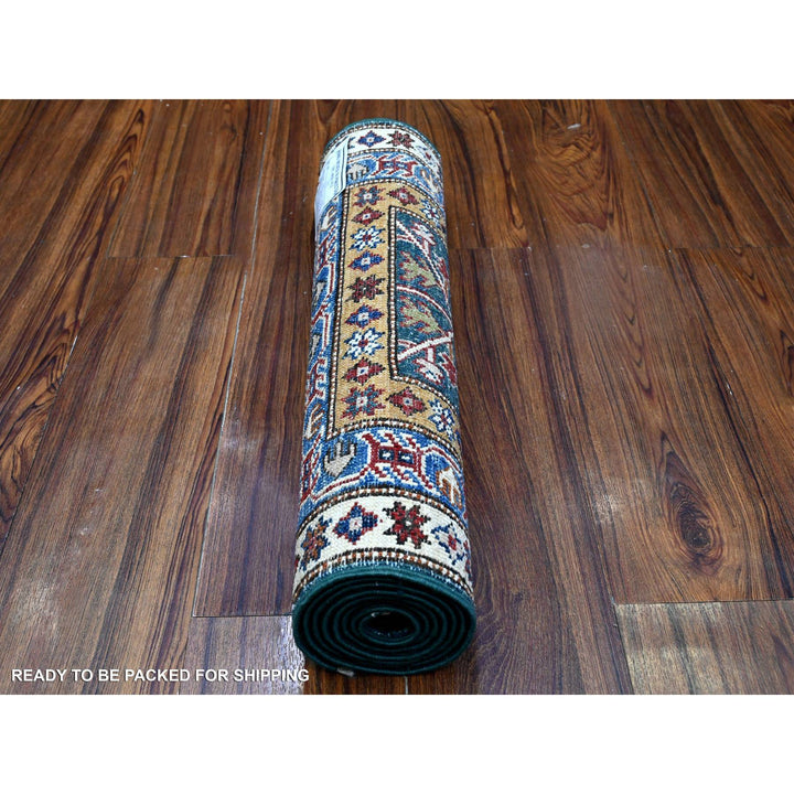 1'11" x 5'9" New Hand Knotted Green Wool Runner Oriental Rug - MOA10289441