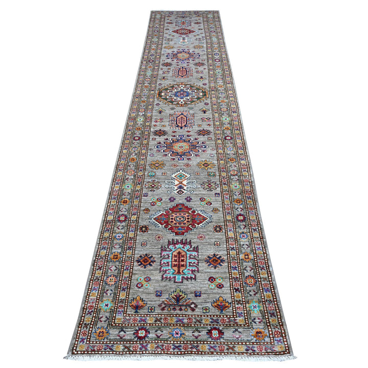2'8" x 13'2" New Hand Knotted Grey Wool Runner Oriental Rug - MOA10289560