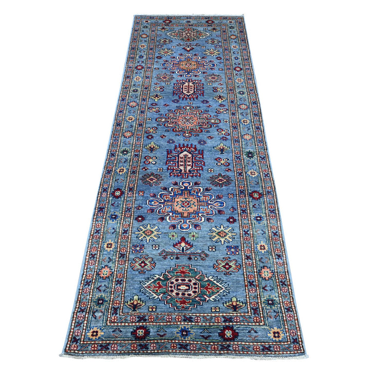 2'8" x 7'9" New Hand Knotted Blue Wool Runner Oriental Rug - MOA10289640