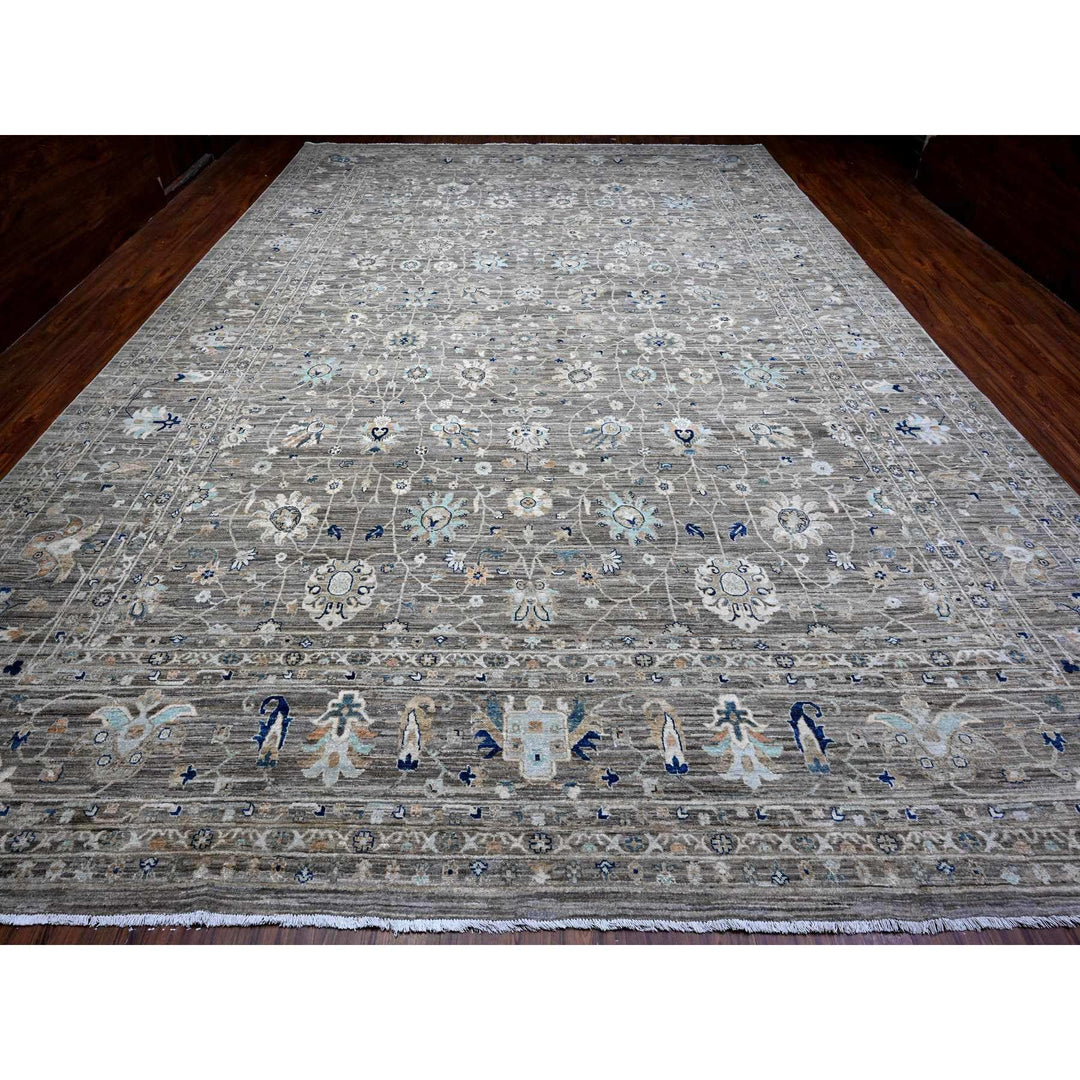 11'11" x 17'11" New Hand Knotted Grey Wool Rectangle Oriental Rug - MOA10289723