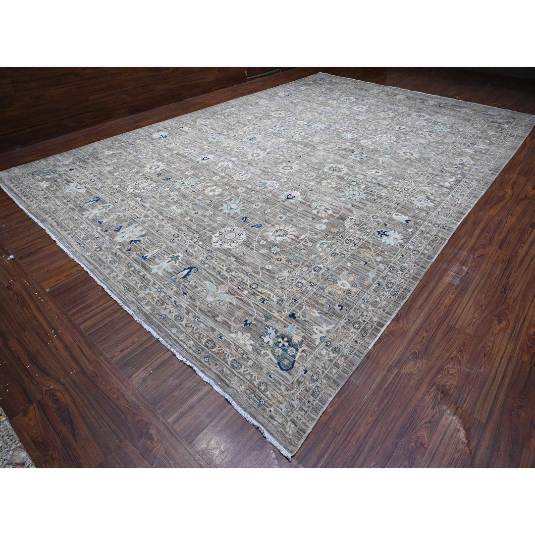 11'11" x 17'11" New Hand Knotted Grey Wool Rectangle Oriental Rug - MOA10289723
