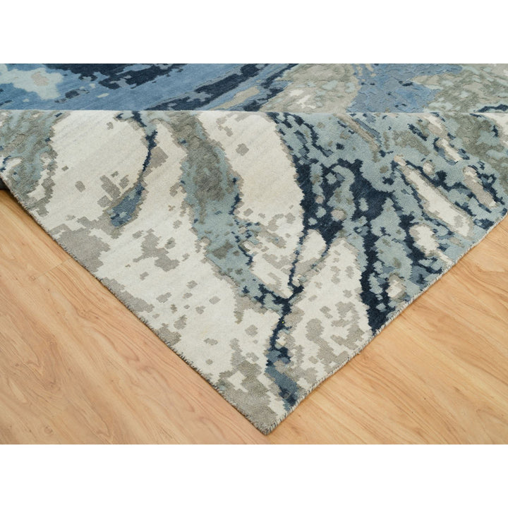 11'11" x 15'3" New Hand Knotted Blue Wool & Silk Rectangle Oriental Rug - MOA10290216