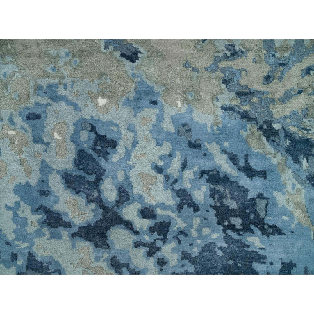 11'11" x 15'3" New Hand Knotted Blue Wool & Silk Rectangle Oriental Rug - MOA10290216