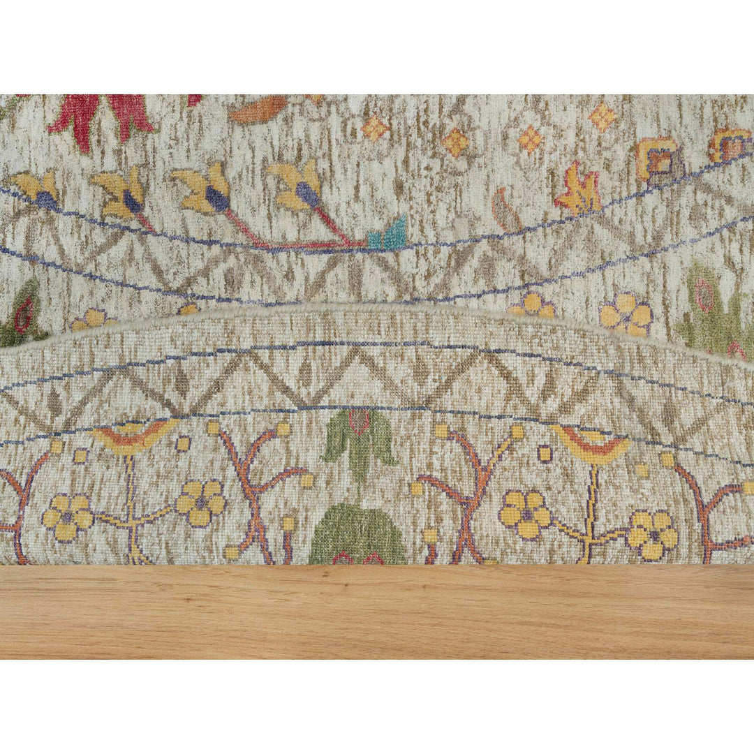 11'9" x 11'9" New Hand Knotted Beige Wool & Silk Round Oriental Rug - MOA10290255