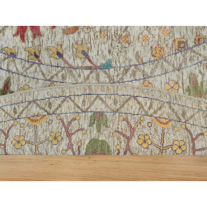 11'9" x 11'9" New Hand Knotted Beige Wool & Silk Round Oriental Rug - MOA10290255
