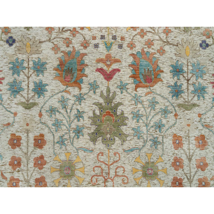 11'9" x 11'9" New Hand Knotted Beige Wool & Silk Round Oriental Rug - MOA10290255