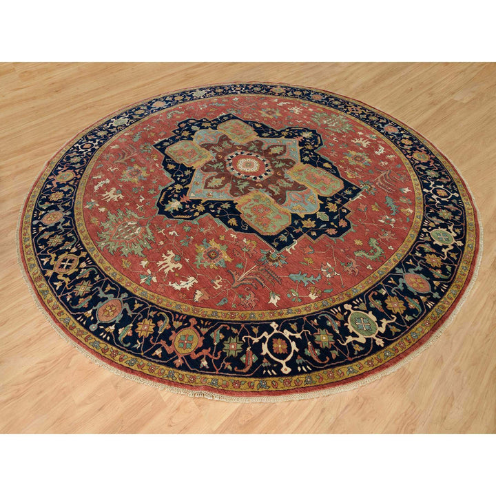13'11" x 13'11" New Hand Knotted Red Wool Round Oriental Rug - MOA10290297