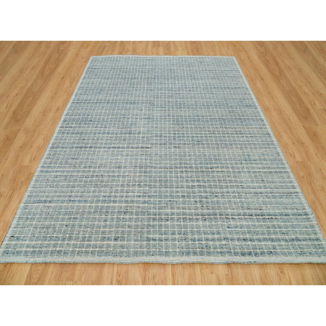 8'2" x 9'10" New Hand Loomed Blue Wool Rectangle Oriental Rug - MOA10290331