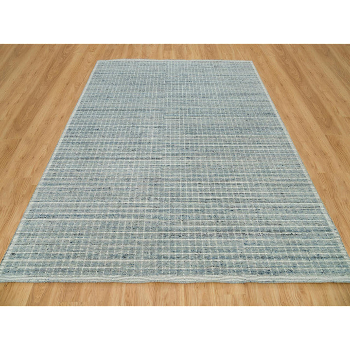 8'2" x 9'10" New Hand Loomed Blue Wool Rectangle Oriental Rug - MOA10290331