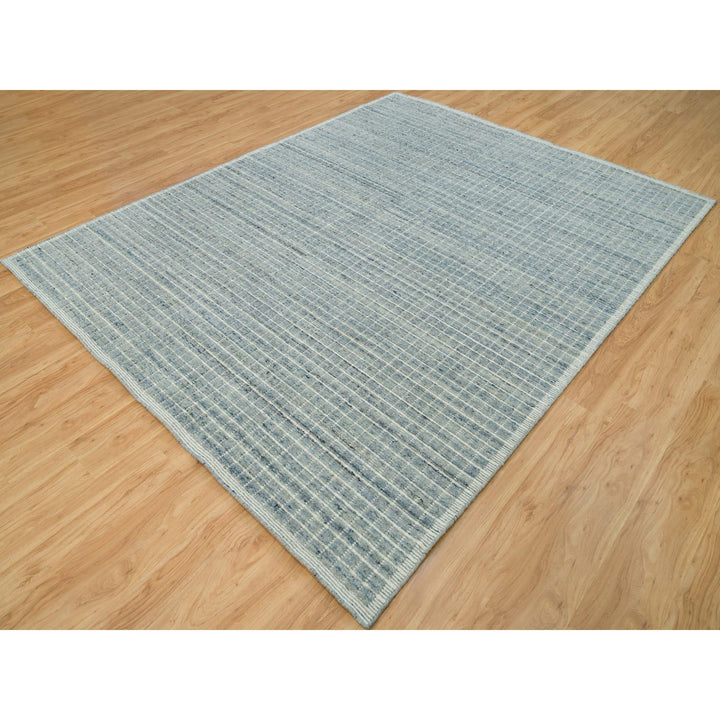 8'2" x 9'10" New Hand Loomed Blue Wool Rectangle Oriental Rug - MOA10290331